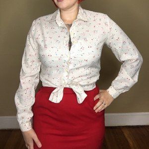 Vintage 70s Striped Floral Shirt